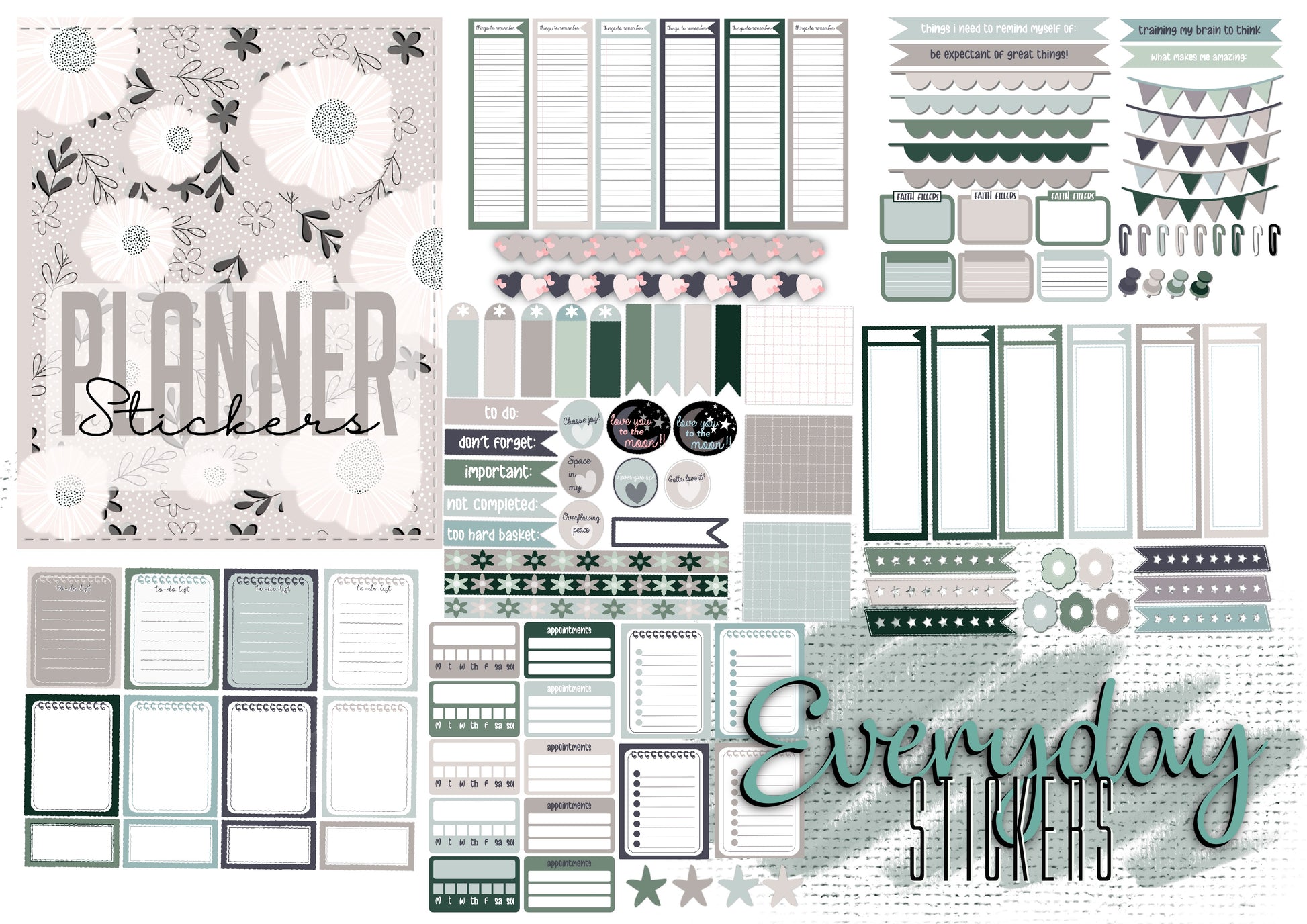 Digital planner stickers for the everyday planner on bellesdoodles.com