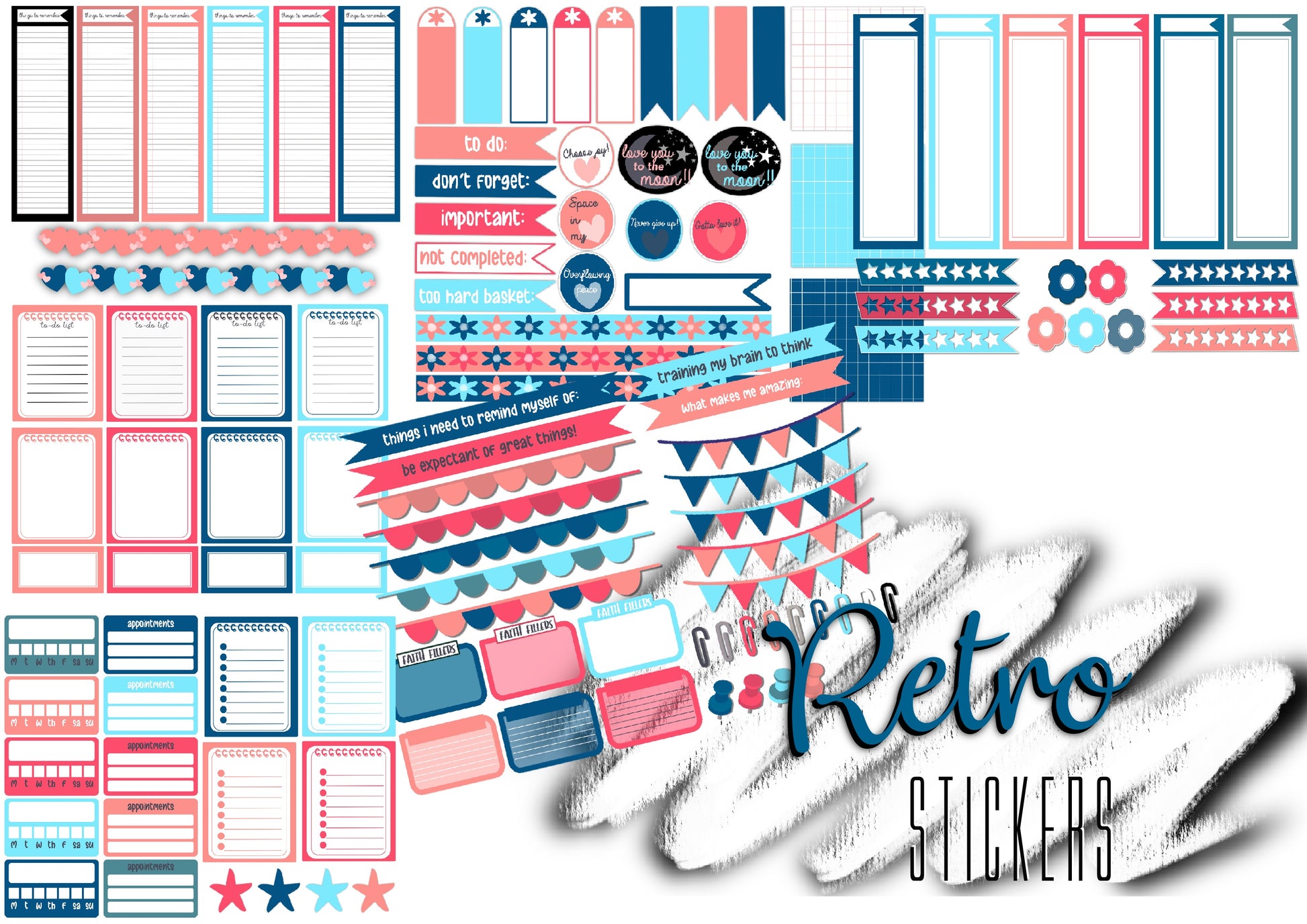 Retro digital planner sticker sets