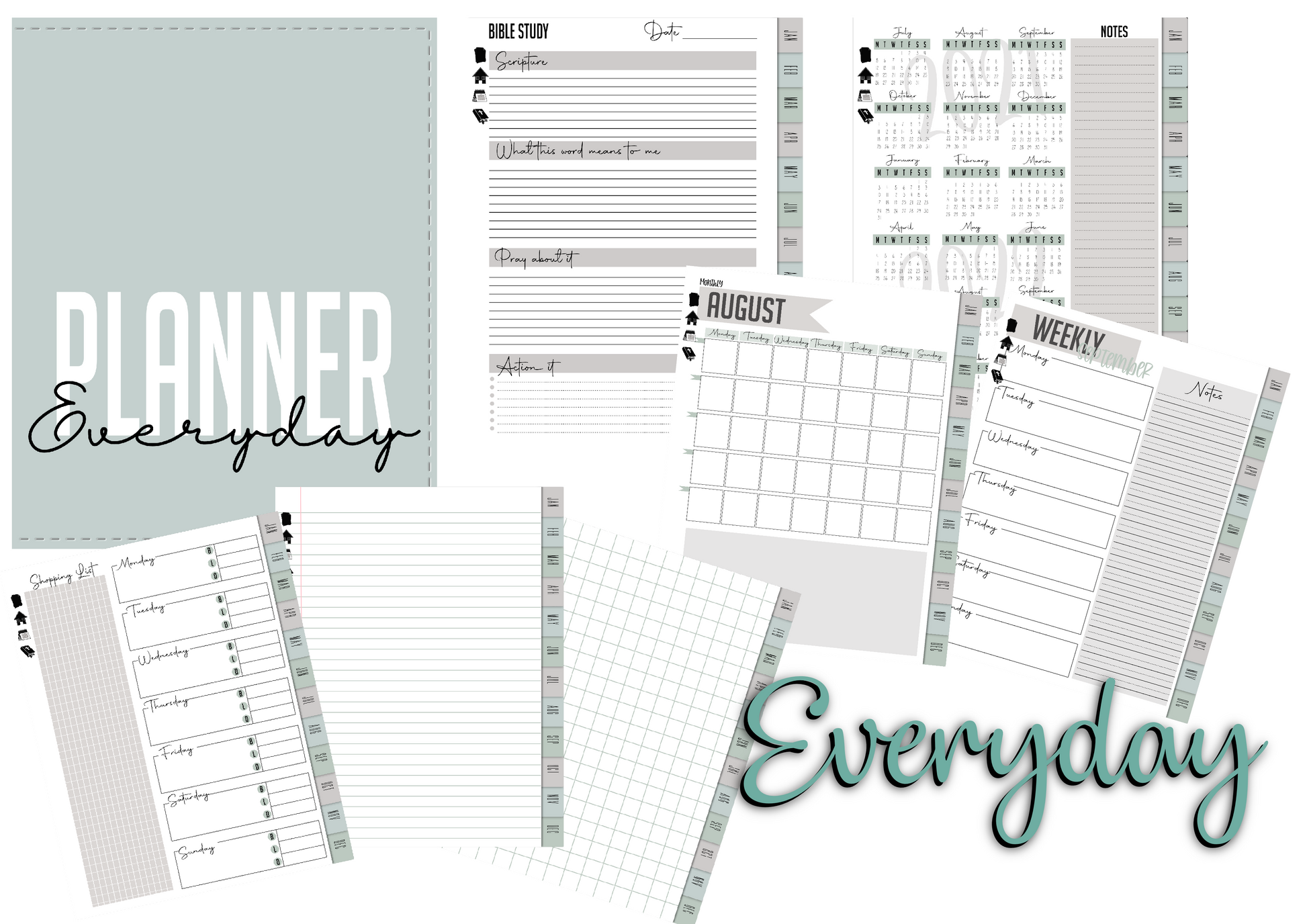 Digital annual or yearly planner undated with free reflection journal and digtal stickers